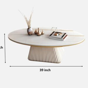 Oval Fluted Coffee Table Ivory Matte Finish | Modern Coffee Table