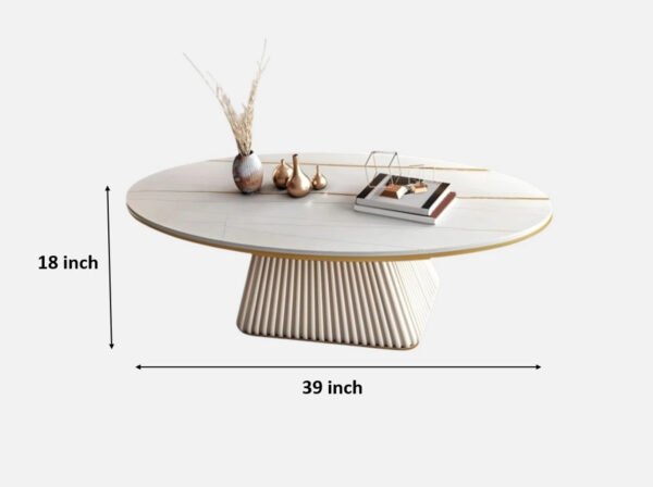Oval Fluted Coffee Table Ivory Matte Finish | Modern Coffee Table