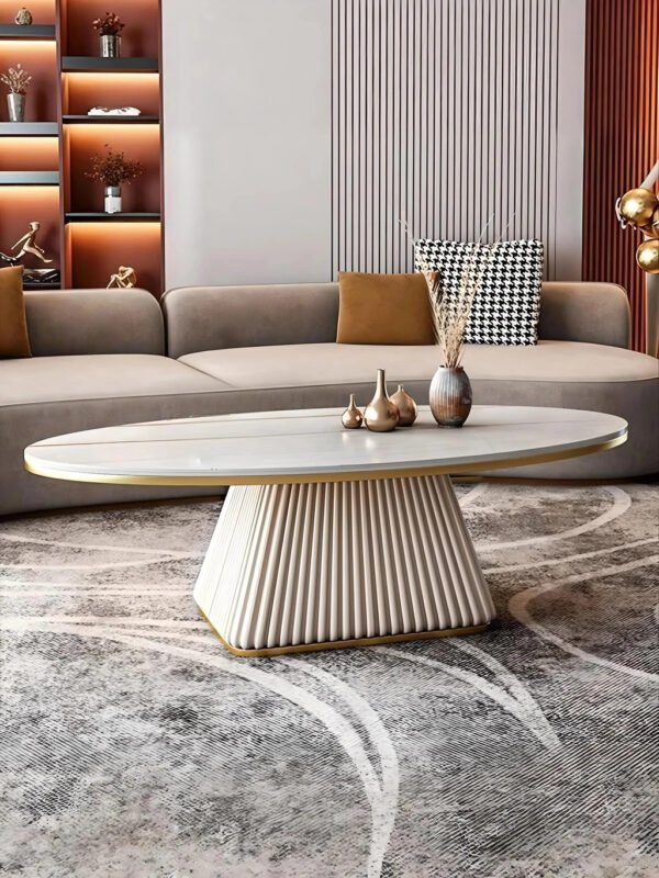Oval Fluted Coffee Table Ivory Matte Finish | Modern Coffee Table