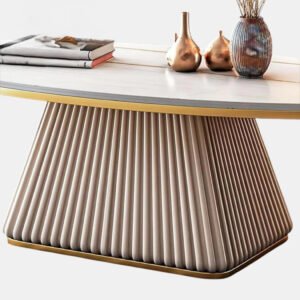 Oval Fluted Coffee Table Ivory Matte Finish | Modern Coffee Table