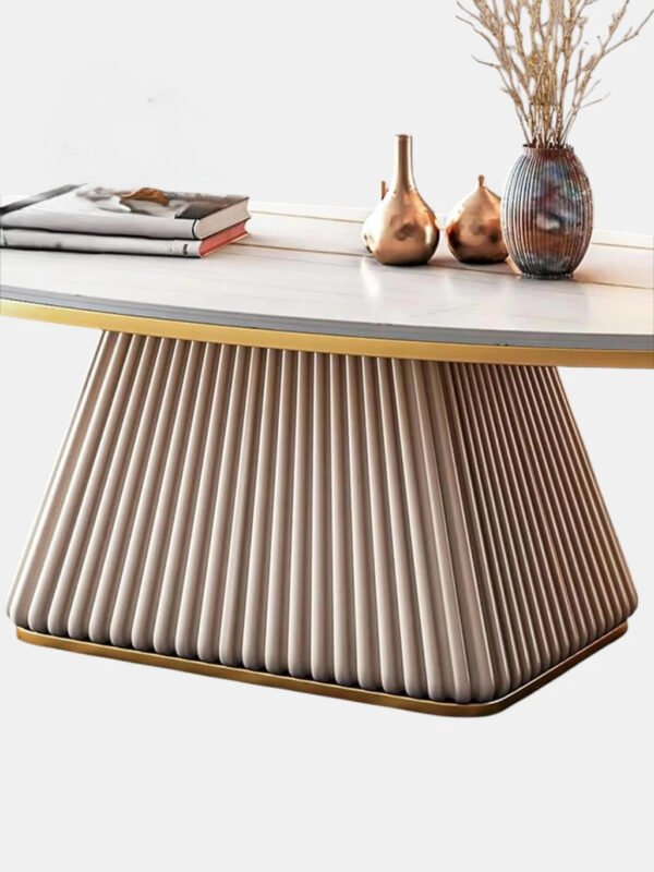 Oval Fluted Coffee Table Ivory Matte Finish | Modern Coffee Table