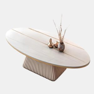 Oval Fluted Coffee Table Ivory Matte Finish | Modern Coffee Table