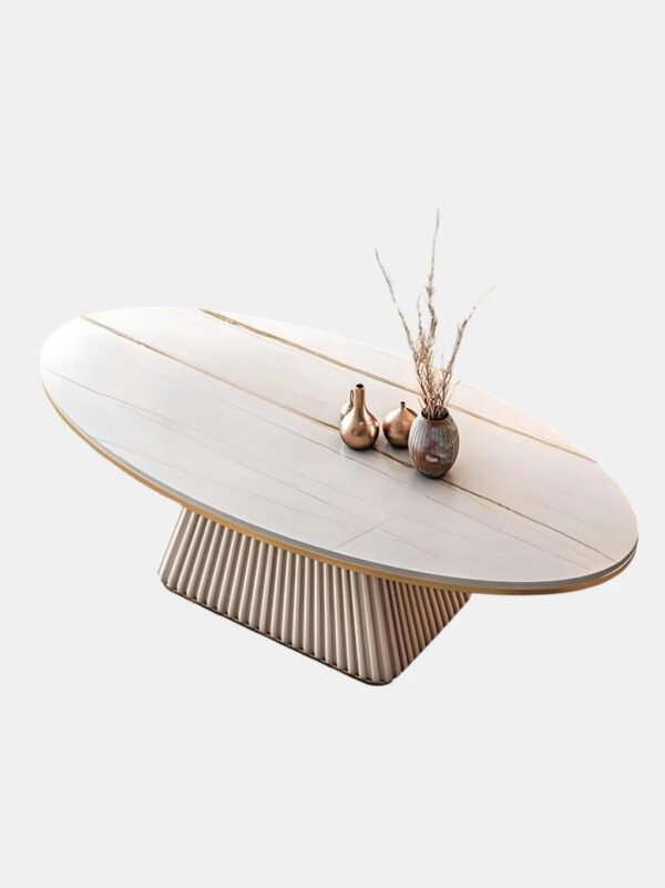 Oval Fluted Coffee Table Ivory Matte Finish | Modern Coffee Table