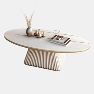 Oval Fluted Coffee Table Ivory Matte Finish | Modern Coffee Table