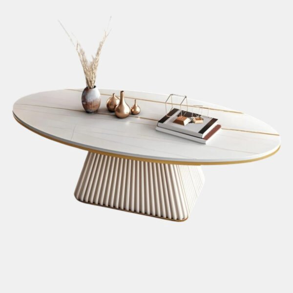 Oval Fluted Coffee Table Ivory Matte Finish | Modern Coffee Table