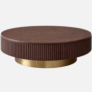 Modern Round Tambour Coffee Table with Fluted Wood Base