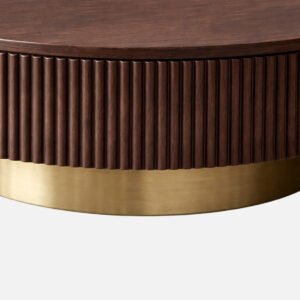 Modern Round Tambour Coffee Table with Fluted Wood Base