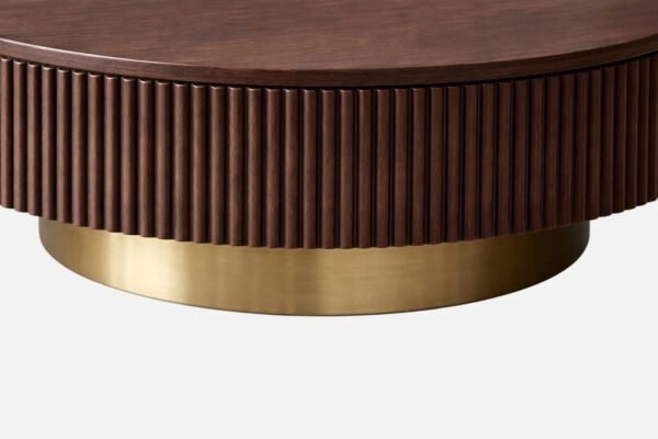 Modern Round Tambour Coffee Table with Fluted Wood Base