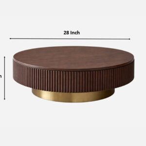 Modern Round Tambour Coffee Table with Fluted Wood Base
