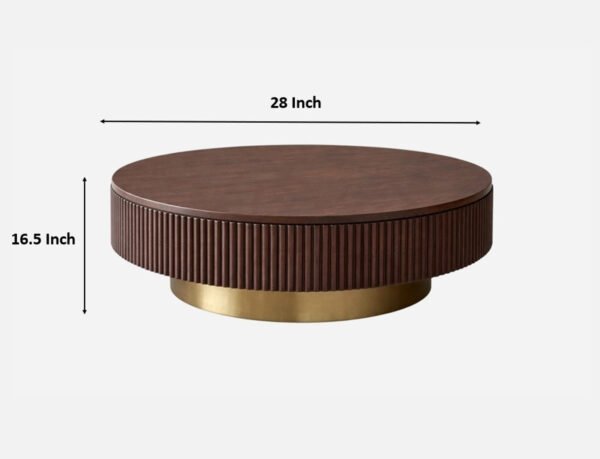 Modern Round Tambour Coffee Table with Fluted Wood Base