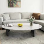 Oval Wooden Coffee Table Marble Finish Mica Laminate