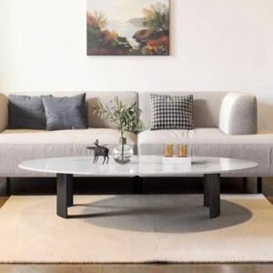 Oval Wooden Coffee Table Marble Finish Mica Laminate