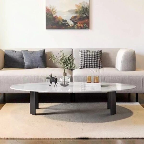 Oval Wooden Coffee Table Marble Finish Mica Laminate
