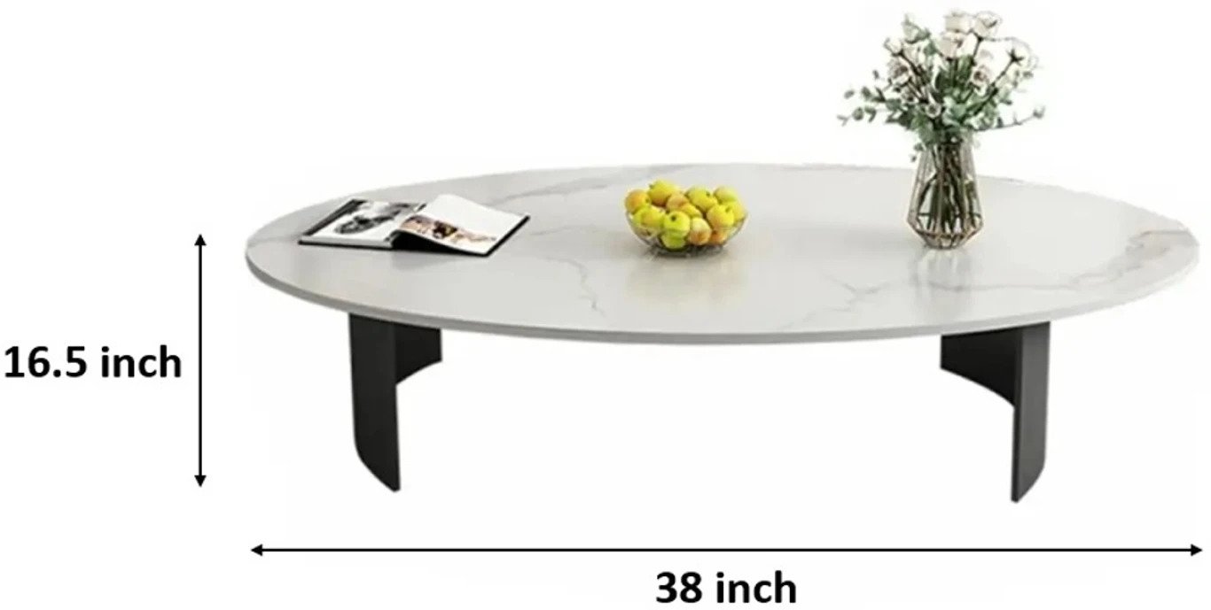 Oval Wooden Coffee Table Marble Finish Mica Laminate