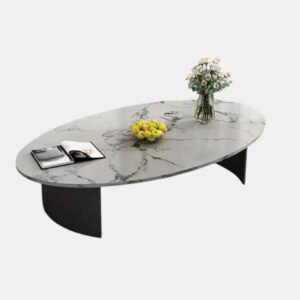 Oval Wooden Coffee Table Marble Finish Mica Laminate