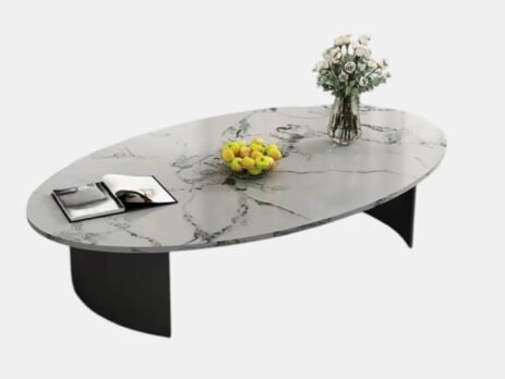 Oval Wooden Coffee Table Marble Finish Mica Laminate