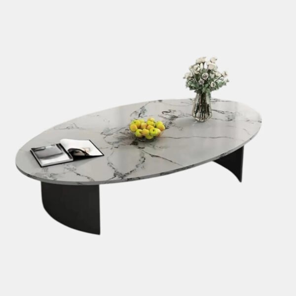 Oval Wooden Coffee Table Marble Finish Mica Laminate