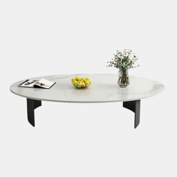 Oval Wooden Coffee Table Marble Finish Mica Laminate