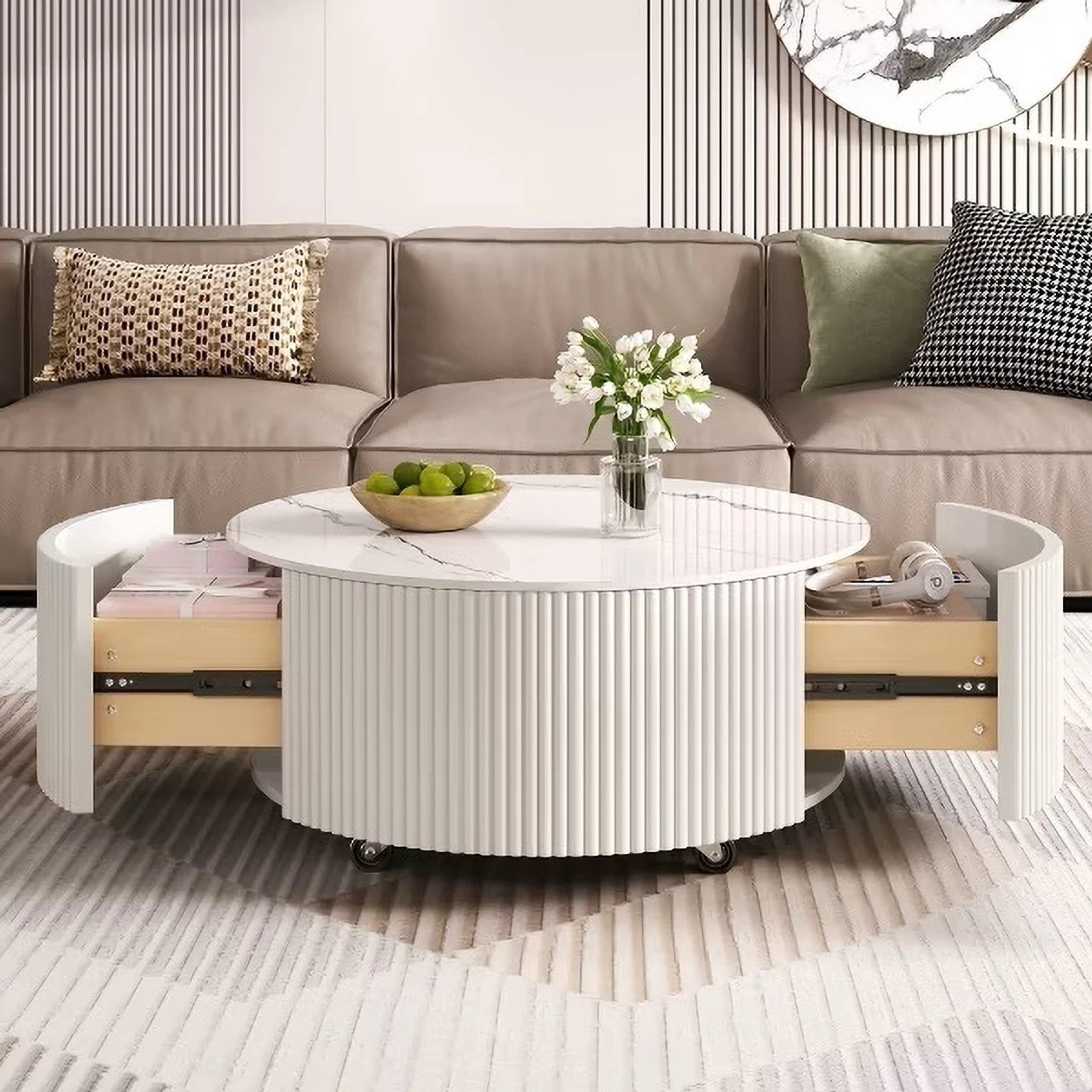 Modern Rio Luxe Round Coffee Table with Storage