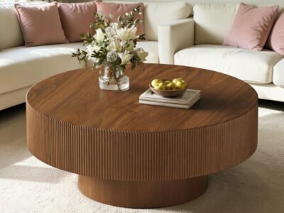 Sculptural Fluted Coffee Table – Engineered Wood