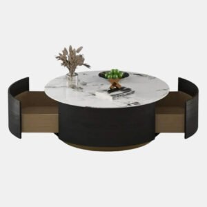 Modern Gloss Round Coffee Table with Dual Drawers