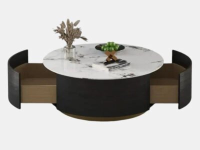Modern Gloss Round Coffee Table with Dual Drawers