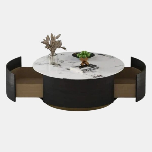 Modern Gloss Round Coffee Table with Dual Drawers