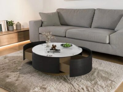 Modern Gloss Round Coffee Table with Dual Drawers