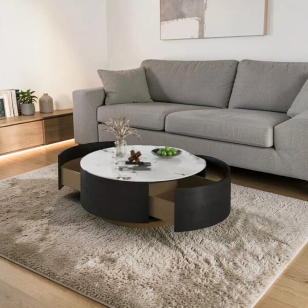 Modern Gloss Round Coffee Table with Dual Drawers