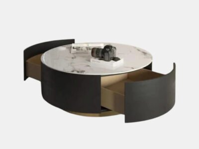 Modern Gloss Round Coffee Table with Dual Drawers