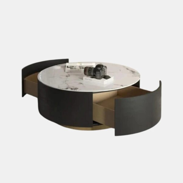 Modern Gloss Round Coffee Table with Dual Drawers