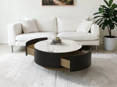 Modern Gloss Round Coffee Table with Dual Drawers