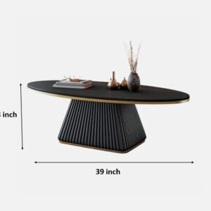 Matte-black-oval-coffee-table-gold-trim-engineered-wood - Image 3
