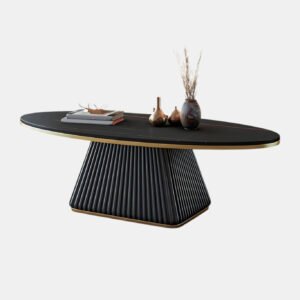 Matte-black-oval-coffee-table-gold-trim-engineered-wood - Image 4