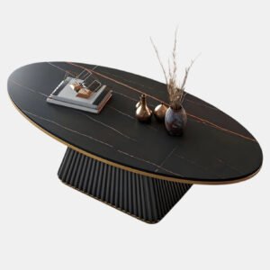 Matte-black-oval-coffee-table-gold-trim-engineered-wood - Image 5