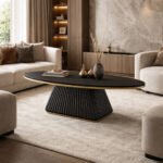 matte-black-oval-coffee-table-gold-trim-engineered-wood