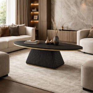 matte-black-oval-coffee-table-gold-trim-engineered-wood