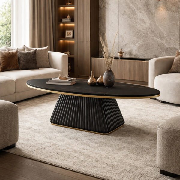 matte-black-oval-coffee-table-gold-trim-engineered-wood