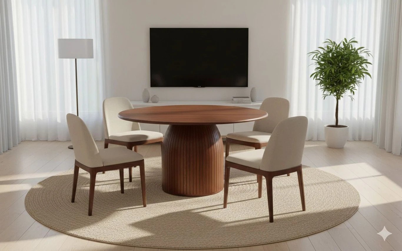 Round Walnut Finish Dining Table