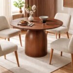 Round Walnut Finish Dining Table