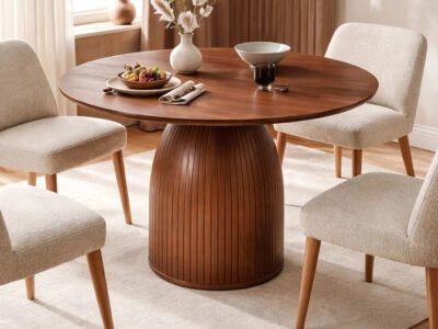 Round Walnut Finish Dining Table