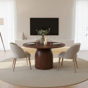Round Walnut Finish Dining Table