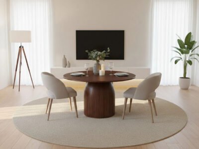 Round Walnut Finish Dining Table