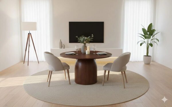 Round Walnut Finish Dining Table