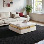 White Wooden Coffee Table with Gold Accents Hidden Storage Drawers