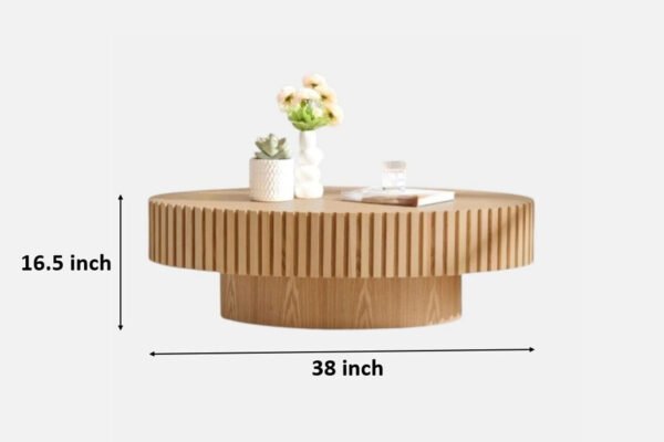 Riyu Natural Oak Ribbed Oval Coffee Table