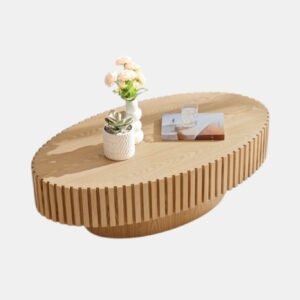 Riyu Natural Oak Ribbed Oval Coffee Table