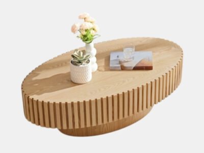 Riyu Natural Oak Ribbed Oval Coffee Table