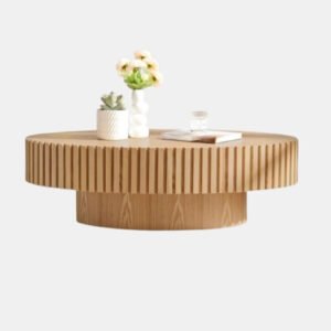 Riyu Natural Oak Ribbed Oval Coffee Table