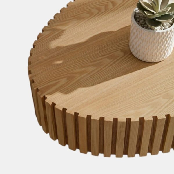 Riyu Natural Oak Ribbed Oval Coffee Table